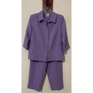 Allison Daley Womens 6 Pet Purple Button-Up Blouse & Pull-On Pant Outfit! A5524
